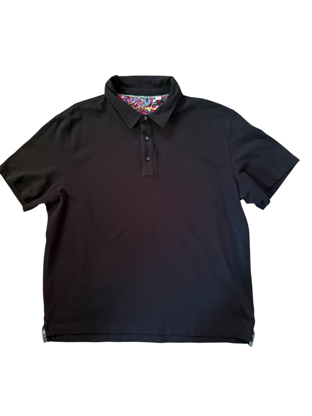 Robert Graham Black Polo Shirt Men’s Size XL Skull Paisley Contrast Collar